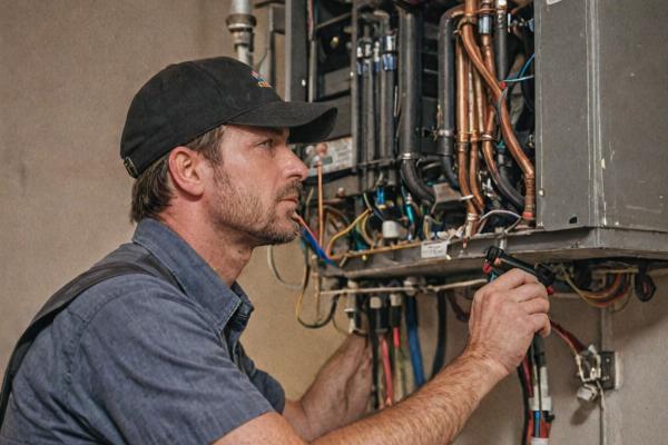 HVAC technician working on heating system installation
